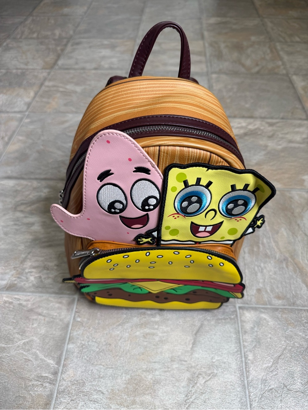 Loungefly SpongeBob SquarePants & Patrick Mini Backpack w/ Crabby Patty Preowned